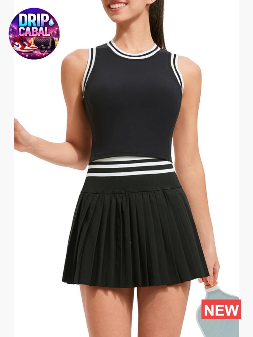 Two Piece Tennis Skirt Set High Waisted Pleated Athletic Golf Skirt with Pockets